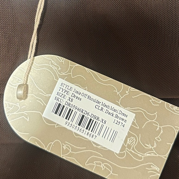 Meshki Josie Off Shoulder Mesh Maxi Dress - XS - Dark Brown - Picture 9 of 9